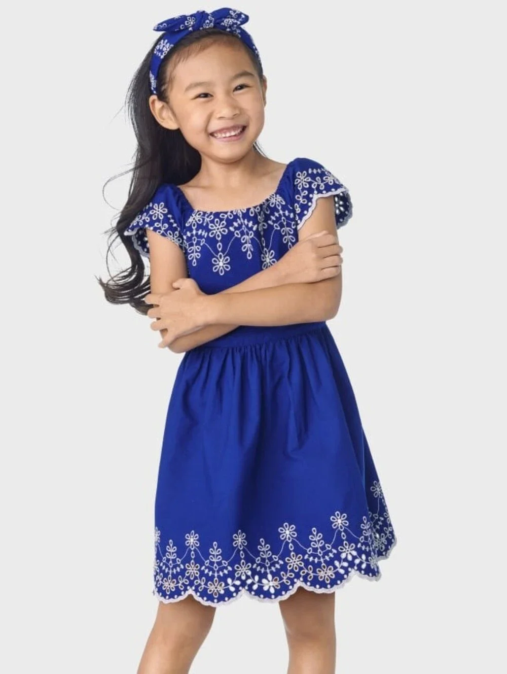 Gymboree Girls Blue Cotton White Embroidery Eyelet Fit & Flare Dress Size 12 NEW